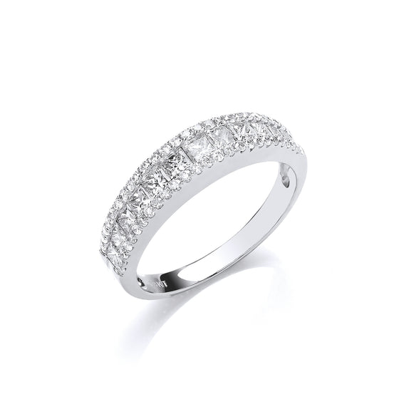 18ct White Gold 1.00ct Princess & Brilliant Cut Diamond ET Ring TGC-DR0960