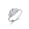 18ct White Gold Emerald Cut 0.75ct Halo styleTrilogy Ring  TGC-DR0962