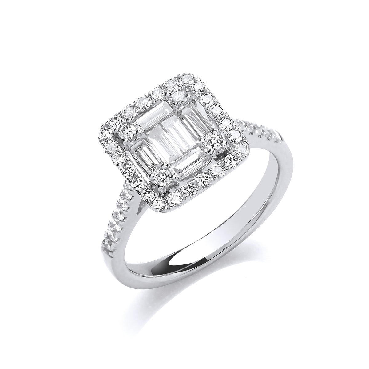 18ct White Gold 1.00ct Square Halo Style Ring TGC-DR0963