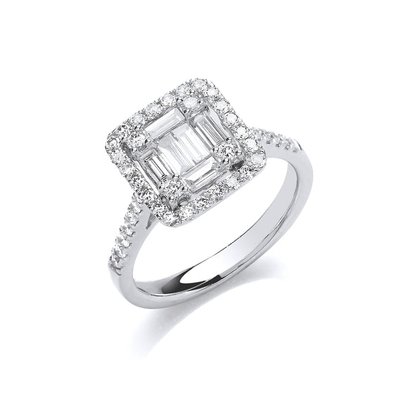 18ct White Gold 1.00ct Square Halo Style Ring TGC-DR0963