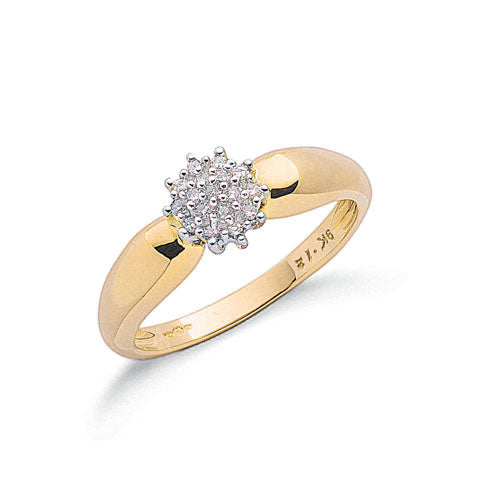 9ct Yellow Gold 0.13ctw Diamond Cluster Ring TGC-DR0276