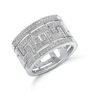 9ct White Gold 0.50ct Diamond Greek Key Ring TGC-DR0313