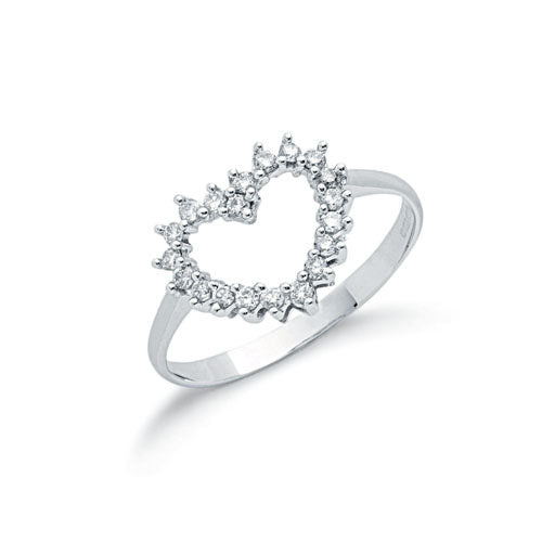 9ct White Gold D.0.25ct Diamond Heart Ring TGC-DR0372