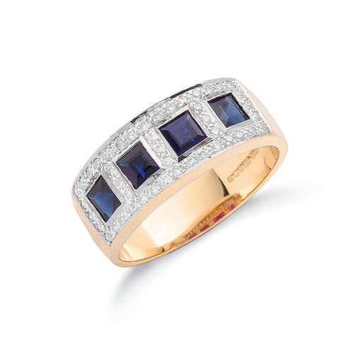 9ct Yellow Gold Diamond & Blue Sapphire Eternity Ring TGC-DR0380