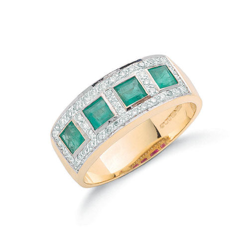 9ct Yellow Gold Diamond & Emerald Eternity Ring TGC-DR0381