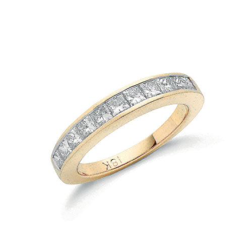 18ct Yellow Gold 1.00ctw Princess Cut Diamond Eternity Ring TGC-DR0003