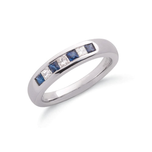 9ct White Gold Princess Cut Diamond & Blue Sapphire Eternity Ring TGC-DR0415