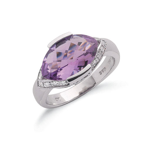 9ct White Gold Diamond & Amethyst Ring TGC-DR0426