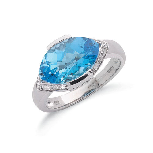 9ct White Gold Diamond & Blue Topaz Ring TGC-DR0427