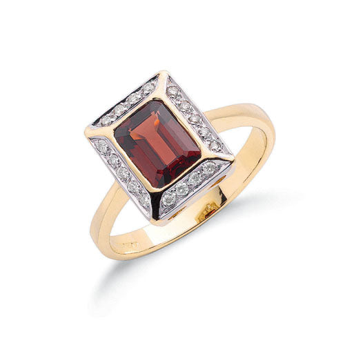 9ct Yellow Gold Diamond & Garnet Ring TGC-DR0445