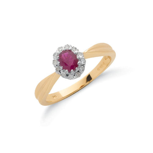9ct Yellow Gold Diamond & Ruby Cluster Ring TGC-DR0044