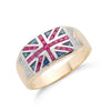 9ct Yellow Gold Diamond Blue Sapphire & Ruby Union Jack Ring TGC-DR0503
