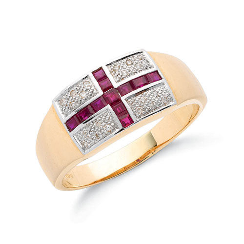 9ct Yellow Gold Diamond & Ruby Saint George Ring TGC-DR0504