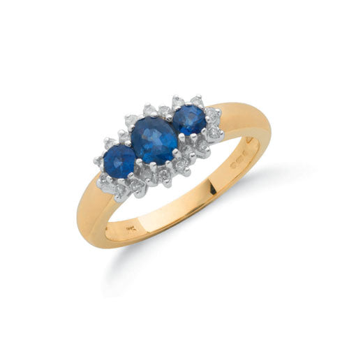 9ct Yellow Gold Diamond & Sapphire Cluster Ring TGC-DR0051