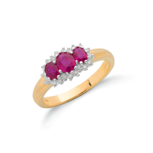 9ct Yellow Gold Diamond & Ruby Cluster Ring TGC-DR0052