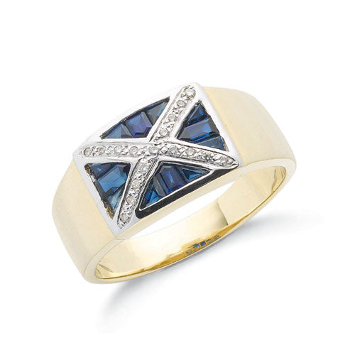 9ct Yellow Gold Diamond & Blue Sapphire Scotland Ring TGC-DR0533