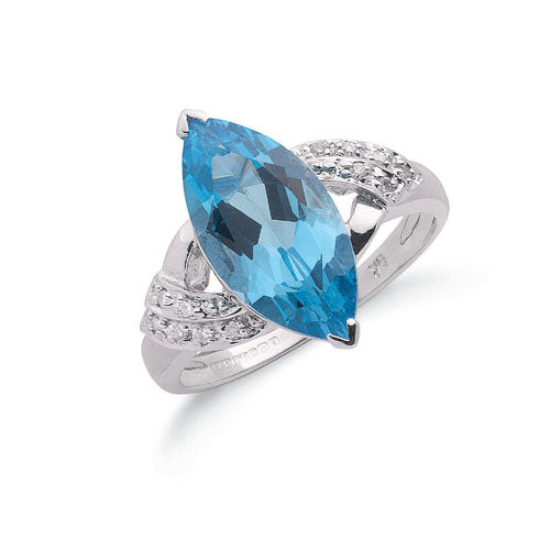 9ct White Gold Diamond & Blue Topaz Ring TGC-DR0544