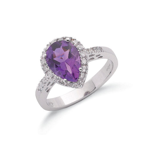 9ct White Gold Diamond & Amethyst Ring TGC-DR0549