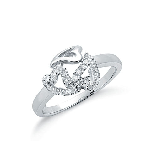 9ct White Gold 0.12ct Diamond Heart Ring TGC-DR0554