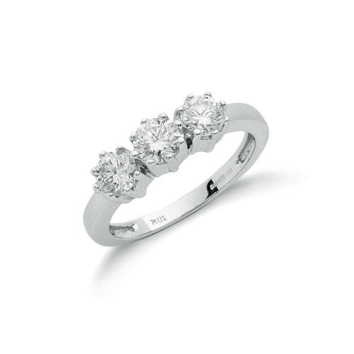 18ct White Gold 1.00ct Diamond Trilogy Ring TGC-DR0582