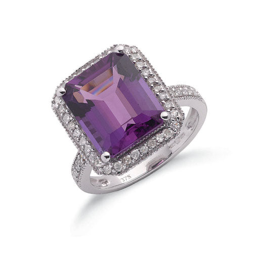 9ct White Gold Diamond & Amethyst Ring TGC-DR0585