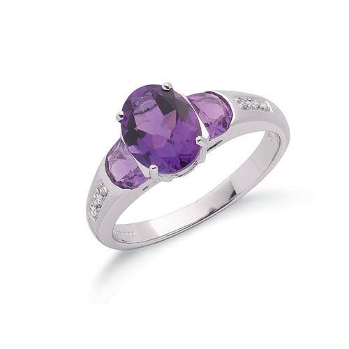 9ct White Gold Diamond & Amethyst Ring TGC-DR0604