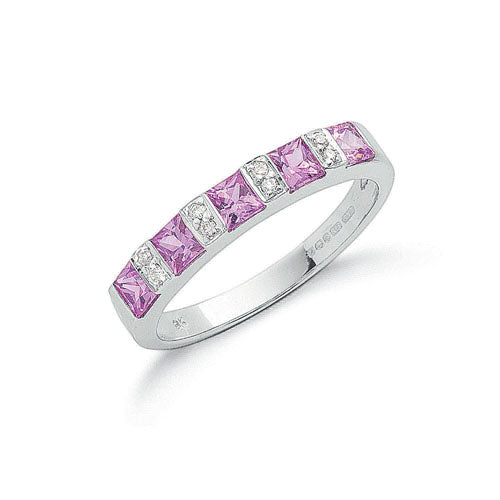 9ct White Gold Diamond & Pink Sapphire Eternity Ring TGC-DR0610