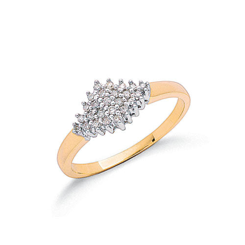 9ct Yellow Gold 0.16ctw Diamond Cluster Ring TGC-DR0062