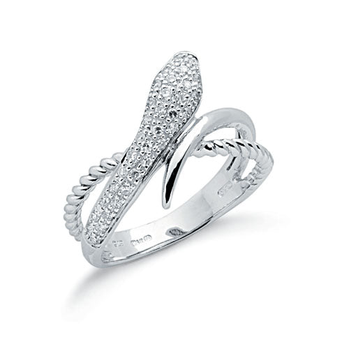 9ct White Gold 0.22ct Diamond Snake Ring TGC-DR0676