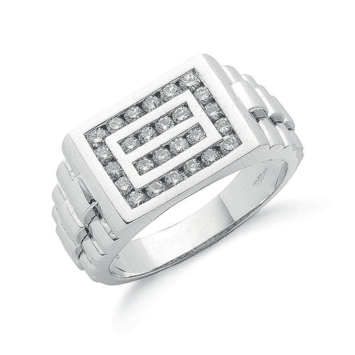 9ct White Gold 0.66ct Gents Diamond Ring TGC-DR0688