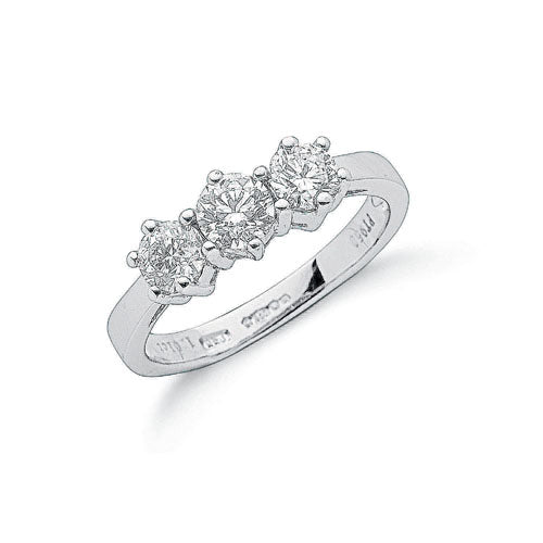 Platinum 1.00ct G/H-Vs Brilliant Cut Diamond Trilogy Ring TGC-DR0709