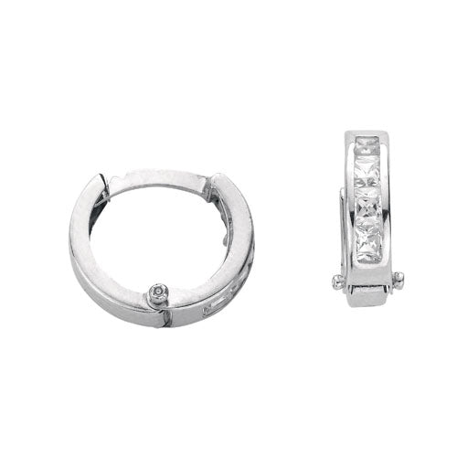 White Gold Princess Cut Cz Hoop Earrings TGC-ER1262