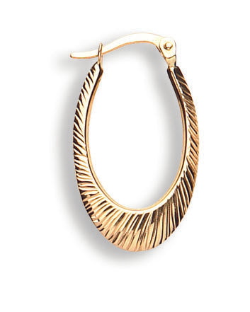 Yellow Gold Oval Ribbed Hoop Earrings TGC-ER1339