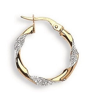Yellow & White Gold Glitter Finish Twisted Small Hoop Earrings TGC-ER1349