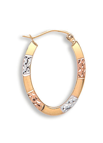Yellow White & Rose Gold D/C Oval Creoles TGC-ER1359