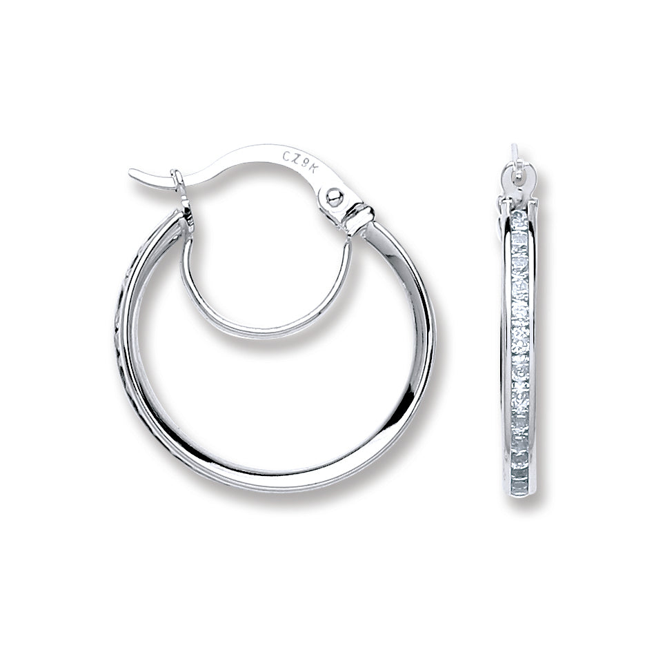 White Gold Channel Set Round Cz Hoop TGC-ER1391