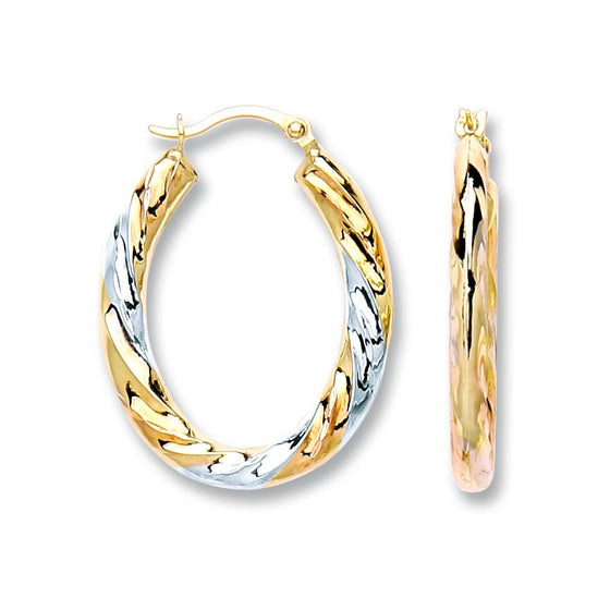Yellow White & Rose Gold Oval Twist Earrings TGC-ER1394