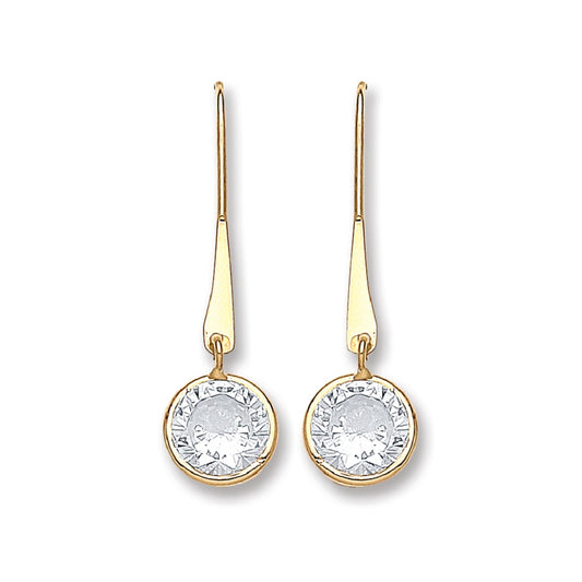 Yellow Gold Cz Drop Hook Style Earrings TGC-ER1404