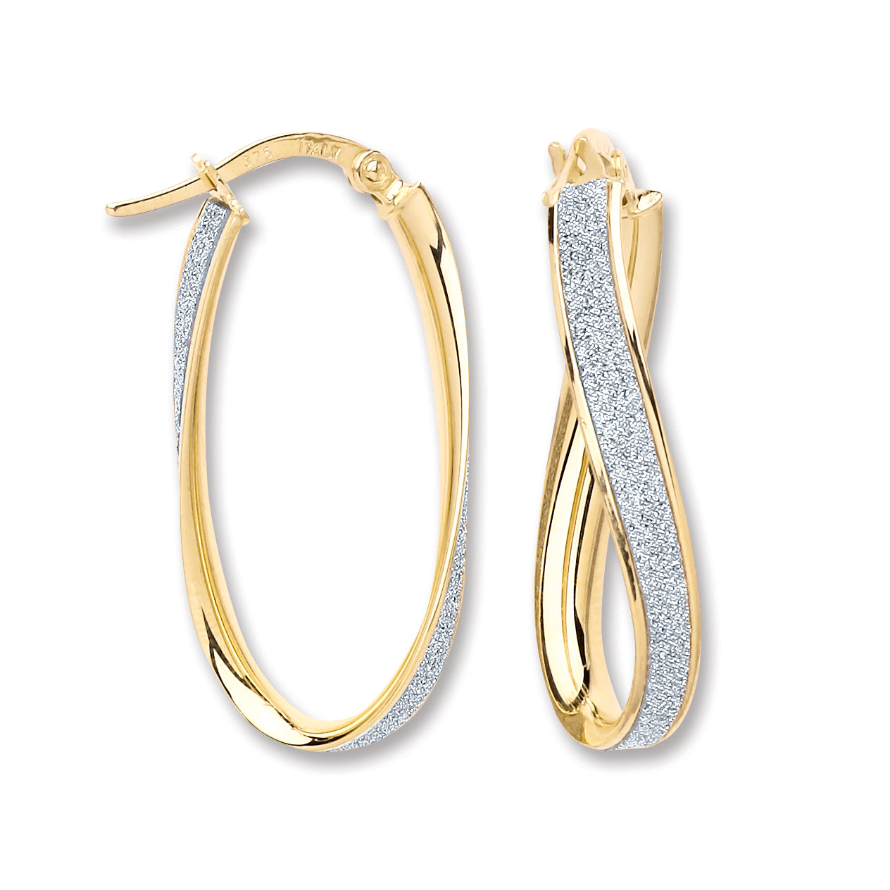 Yellow Gold Moondust Oval Twist Hoop Earrings TGC-ER1417