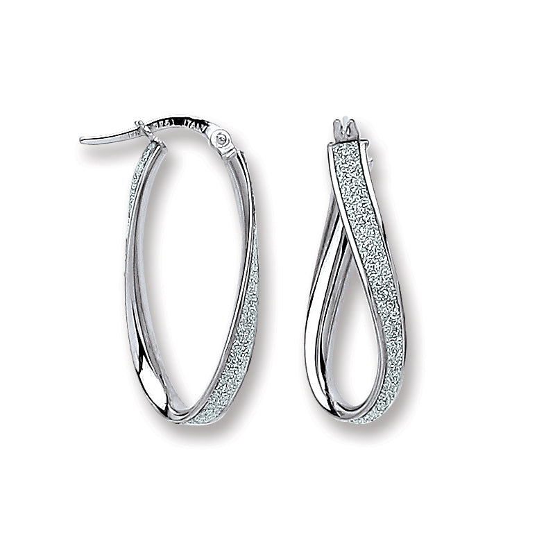 White Gold Moondust Oval Twist Hoop Earrings TGC-ER1418