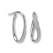 White Gold Moondust Oval Twist Hoop Earrings TGC-ER1418