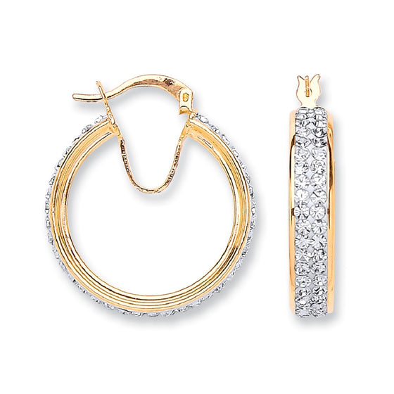 Yellow Gold Round Two Row Crystal Hoop TGC-ER1464