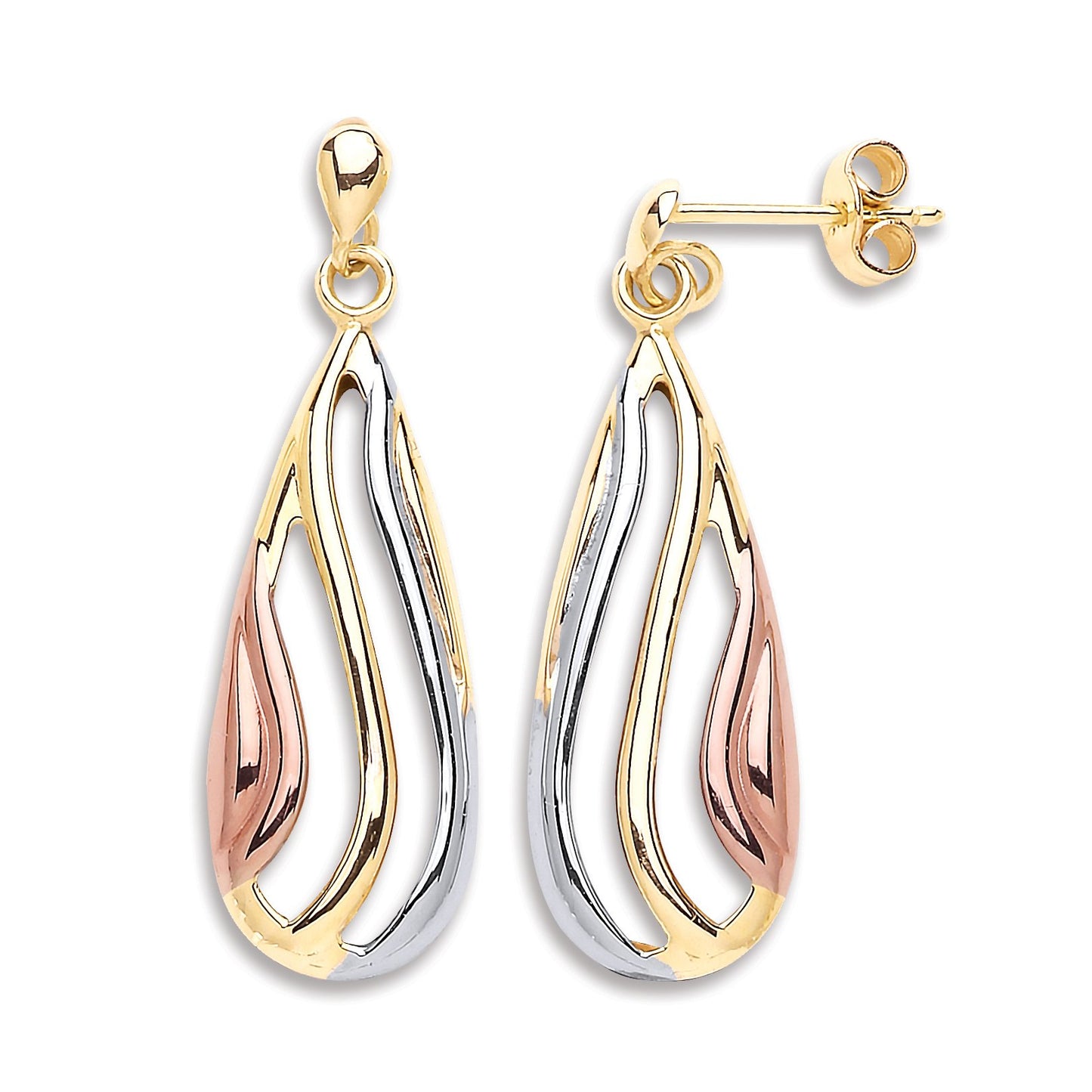 Yellow White & Rose Gold Tear Drop Earrings TGC-ER1521