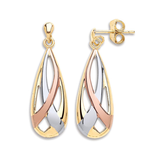 Yellow White & Rose Gold Tear Drop Earrings TGC-ER1522