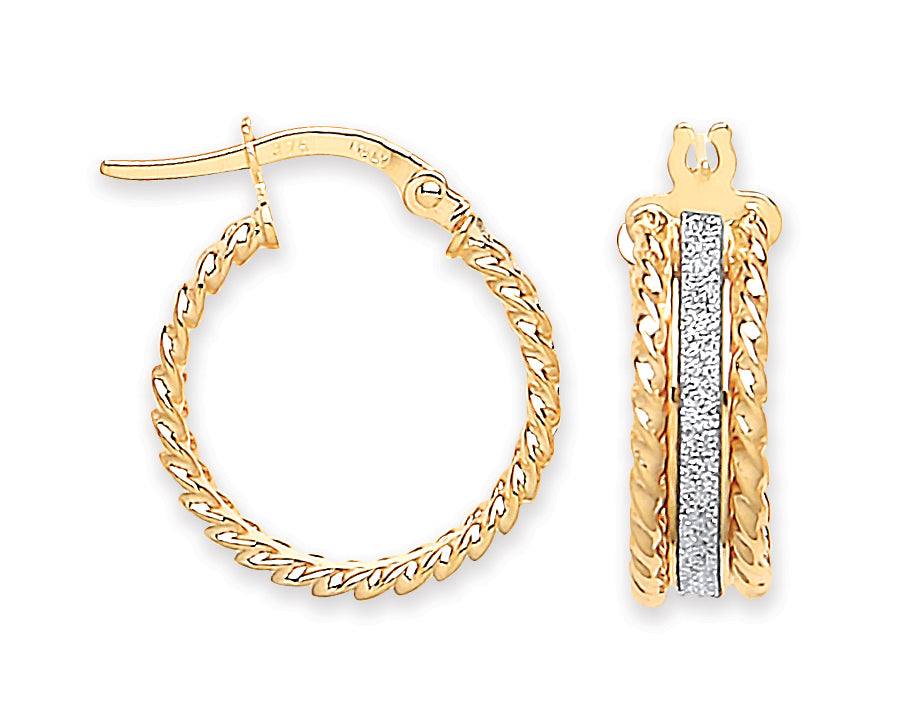 Yellow Gold Moondust Ribbed Edge Earrings TGC-ER1526