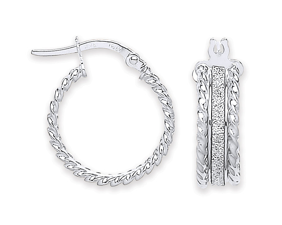 White Gold Moondust Ribbed Edge Earrings TGC-ER1528