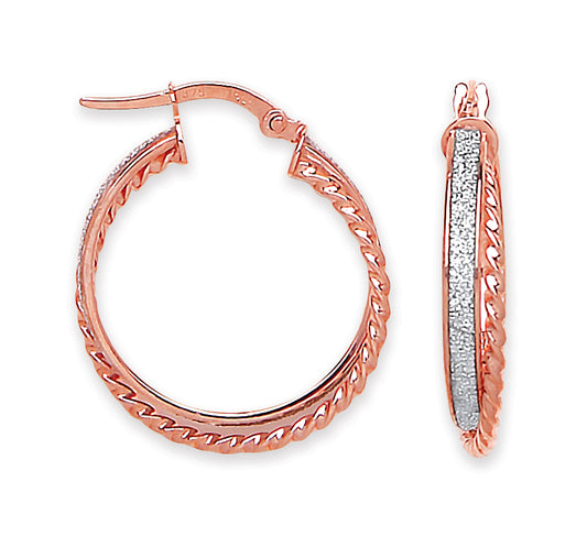 Rose Gold Moondust & Ribbed Edge Twisted Hoop Earrings TGC-ER1534