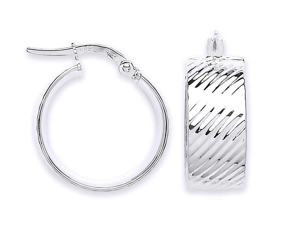 White Gold Ribbed Hoop Earrings TGC-ER1537