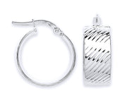 White Gold Ribbed Hoop Earrings TGC-ER1537