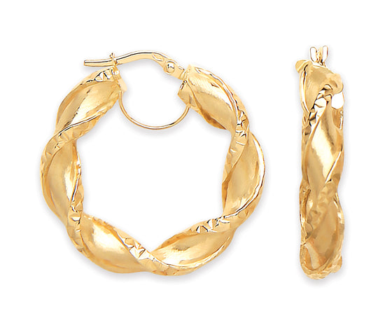 Yellow Gold Twisted Hollow Hoop Earrings TGC-ER1542